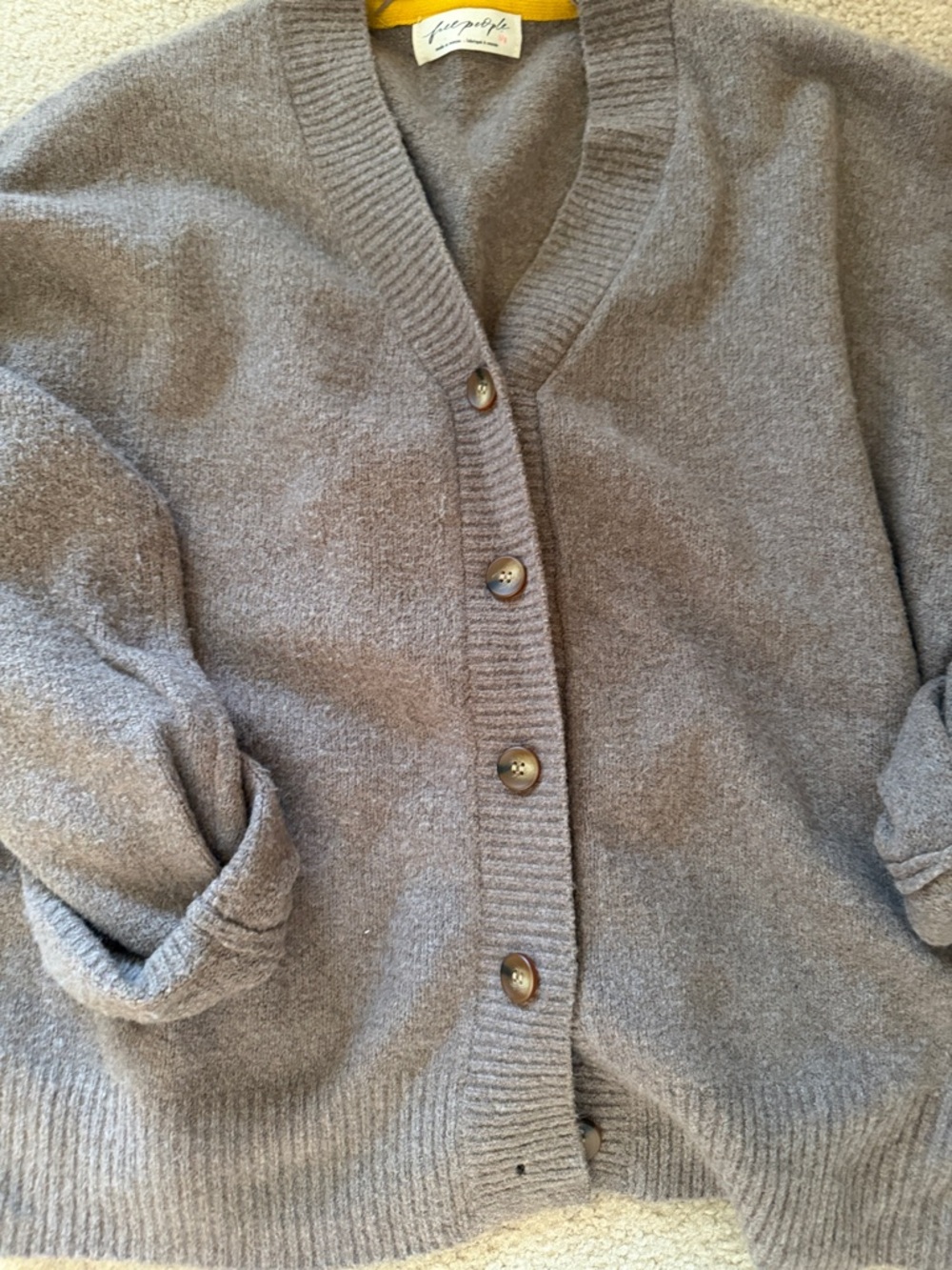 Free People Taupe Button-Front V-Neck Cardigan